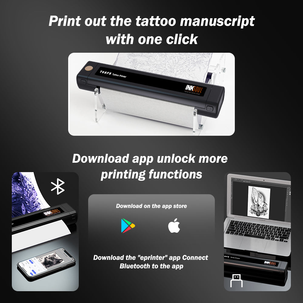 INKSOUL® T08FS Wireless Temporary Tattoo Stencil Printer – Print & Stick-On Tattoos at Home